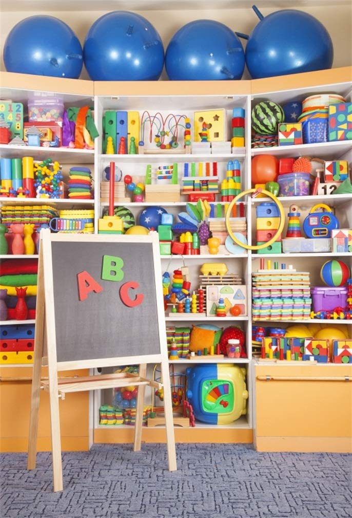 AOFOTO 4x6ft Children Playroom Toy Shelf Background Back to School Photobooth Preschool Kids First Day Playhouse Blocks Play Game Balls Photography Backdrop Kindergarten Interior Studio Props Vinyl - Image 1